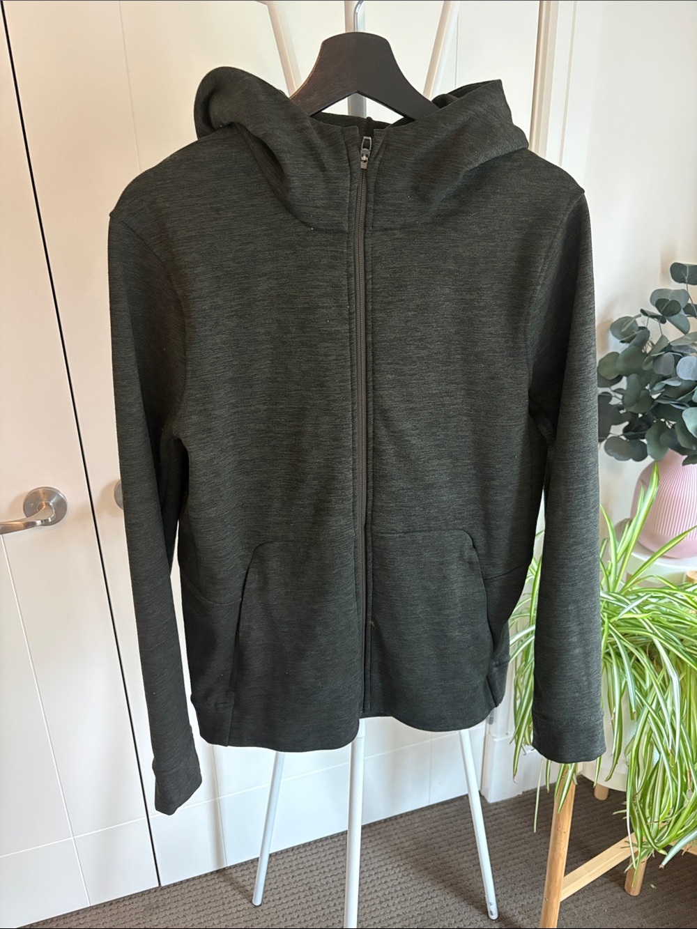 Zip-Up Hoodie Fleece-Lined Jacket - Dark Green